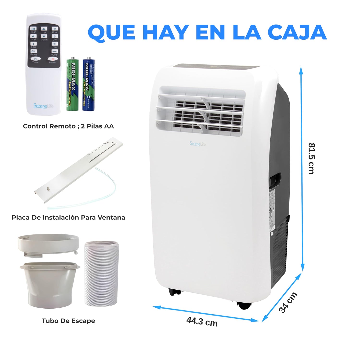 SereneLife Aire Acondicionado Portátil 9000 BTU Calefacción y Deshumidificador con Mando
