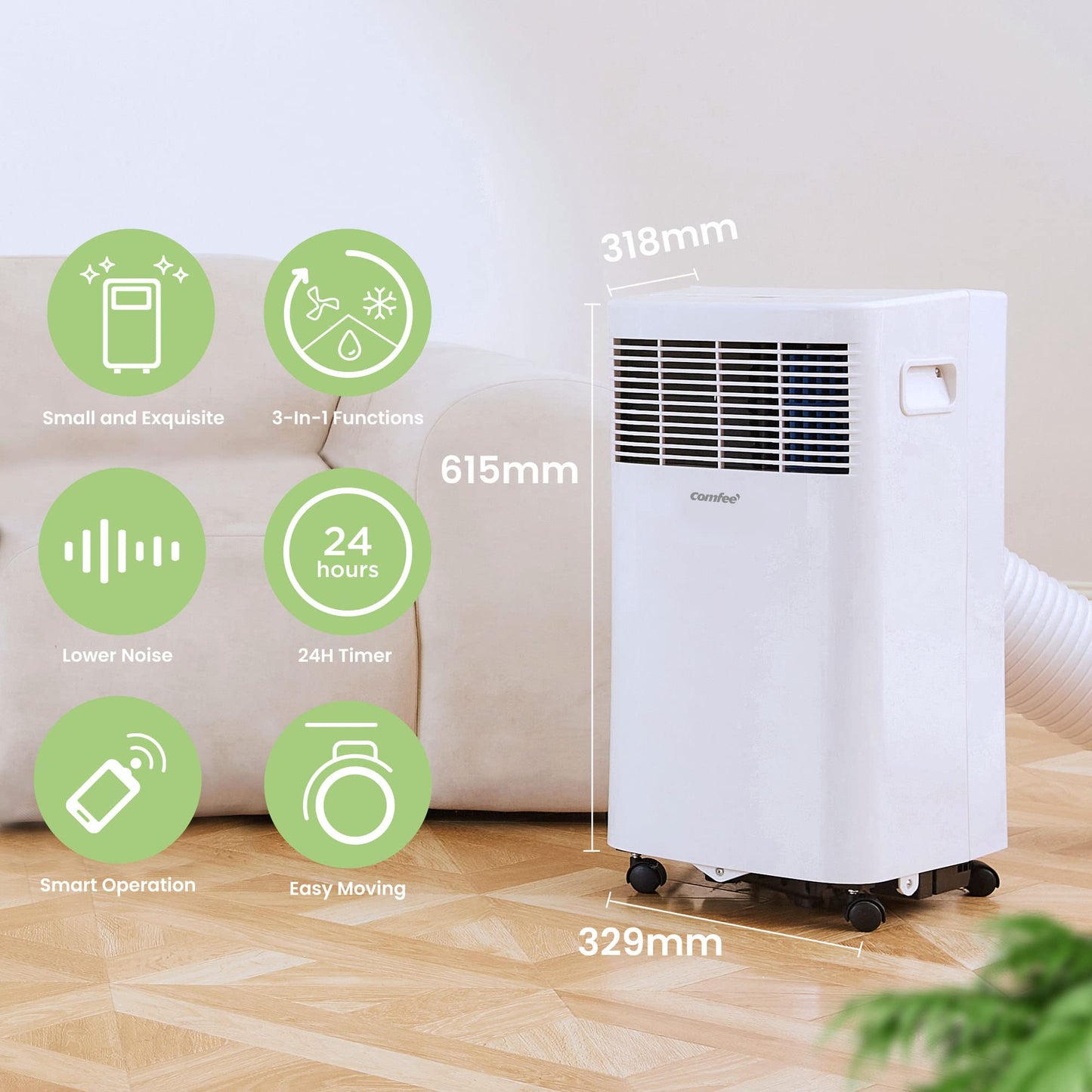 Comfee Aire Acondicionado Portátil 5000BTU Silencioso 3 en 1 con Mando a Distancia