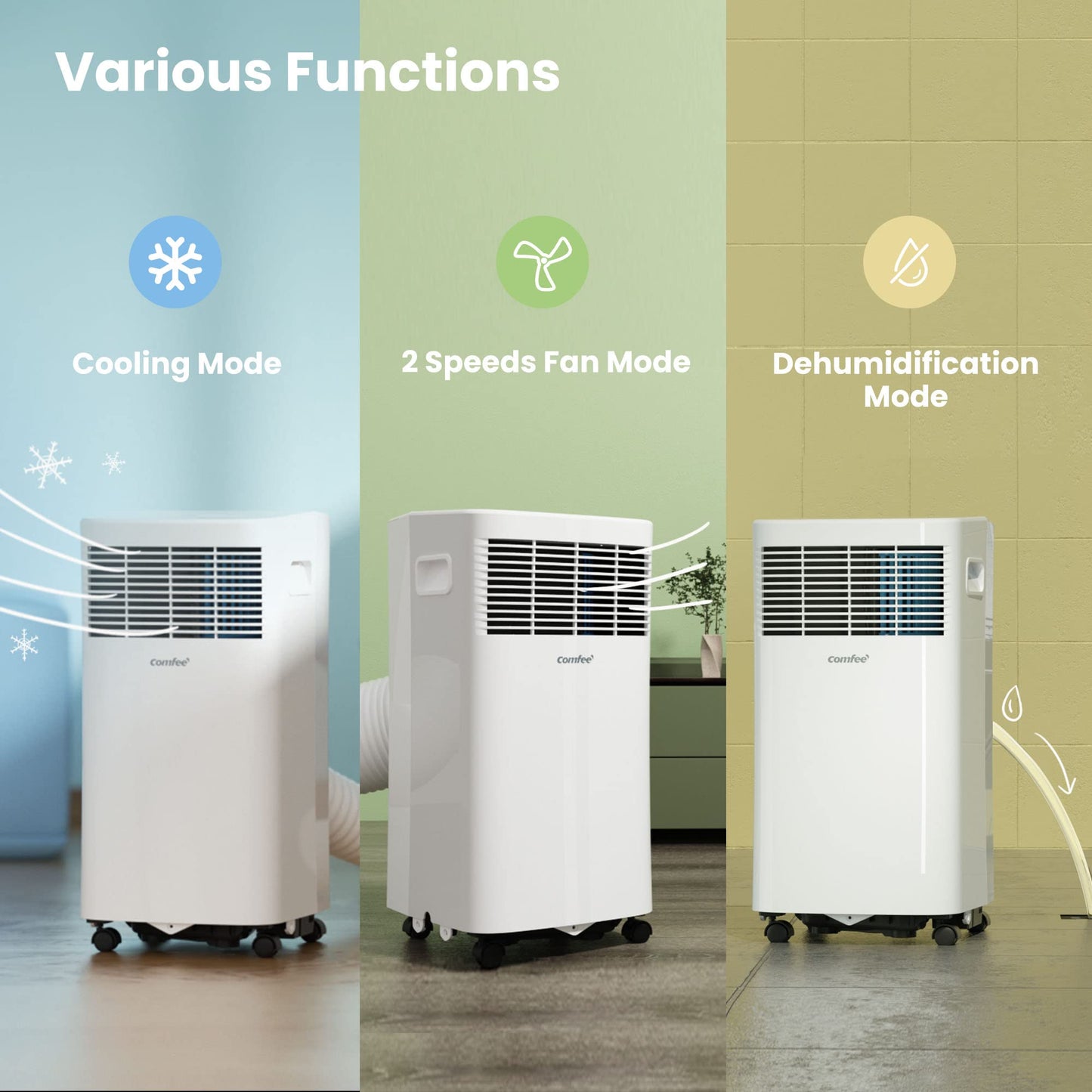 Comfee Aire Acondicionado Portátil 5000BTU Silencioso 3 en 1 con Mando a Distancia