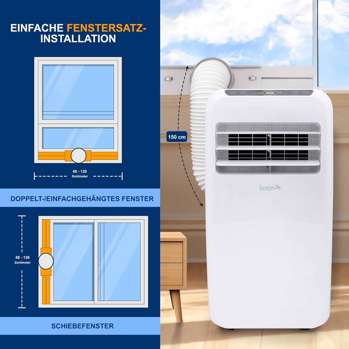 Aire Acondicionado Móvil SereneLife 4 en 1 – 9000 BTU, Con Calefacción y Deshumidificador
