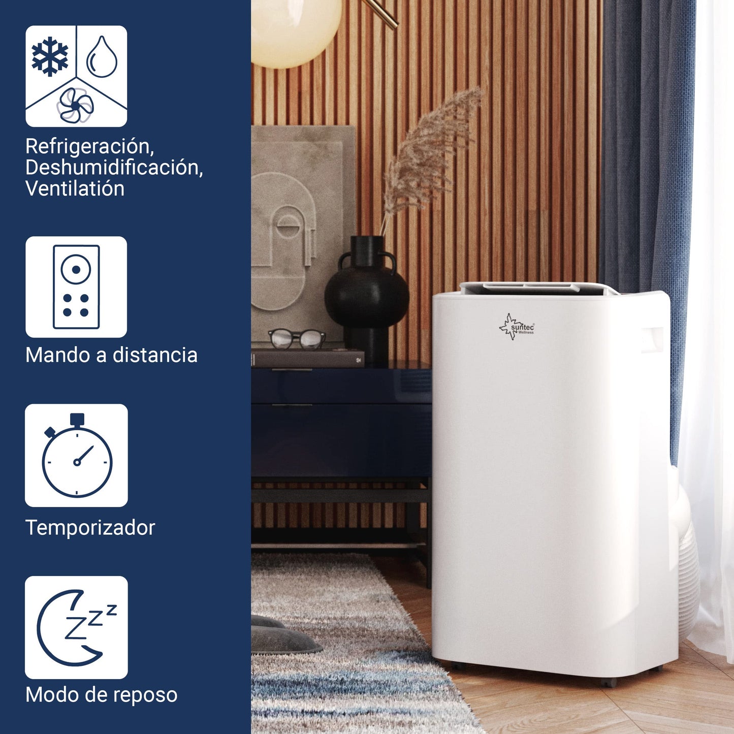 SUNTEC Coolfixx 12000 BTU Aire Acondicionado Móvil Silencioso con App para Habitaciones hasta 60 m²