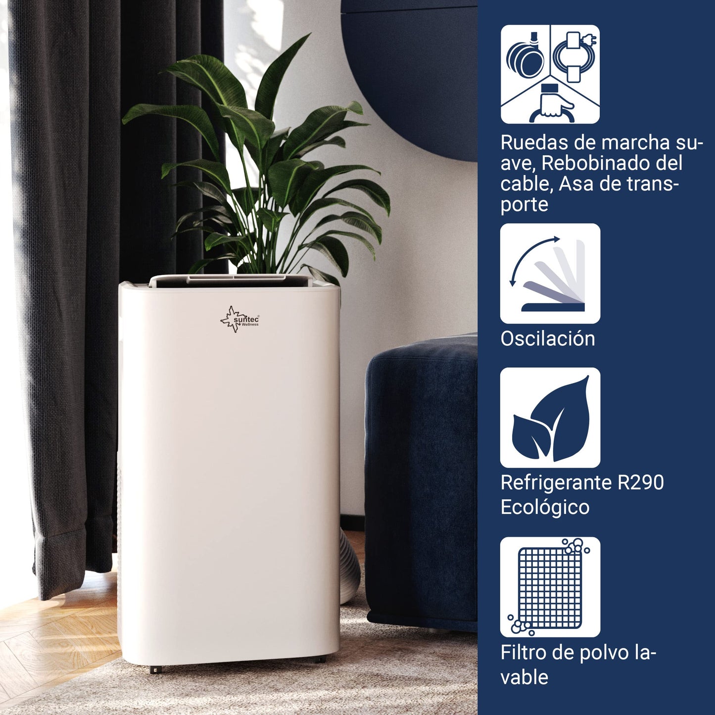 SUNTEC Coolfixx 12000 BTU Aire Acondicionado Móvil Silencioso con App para Habitaciones hasta 60 m²