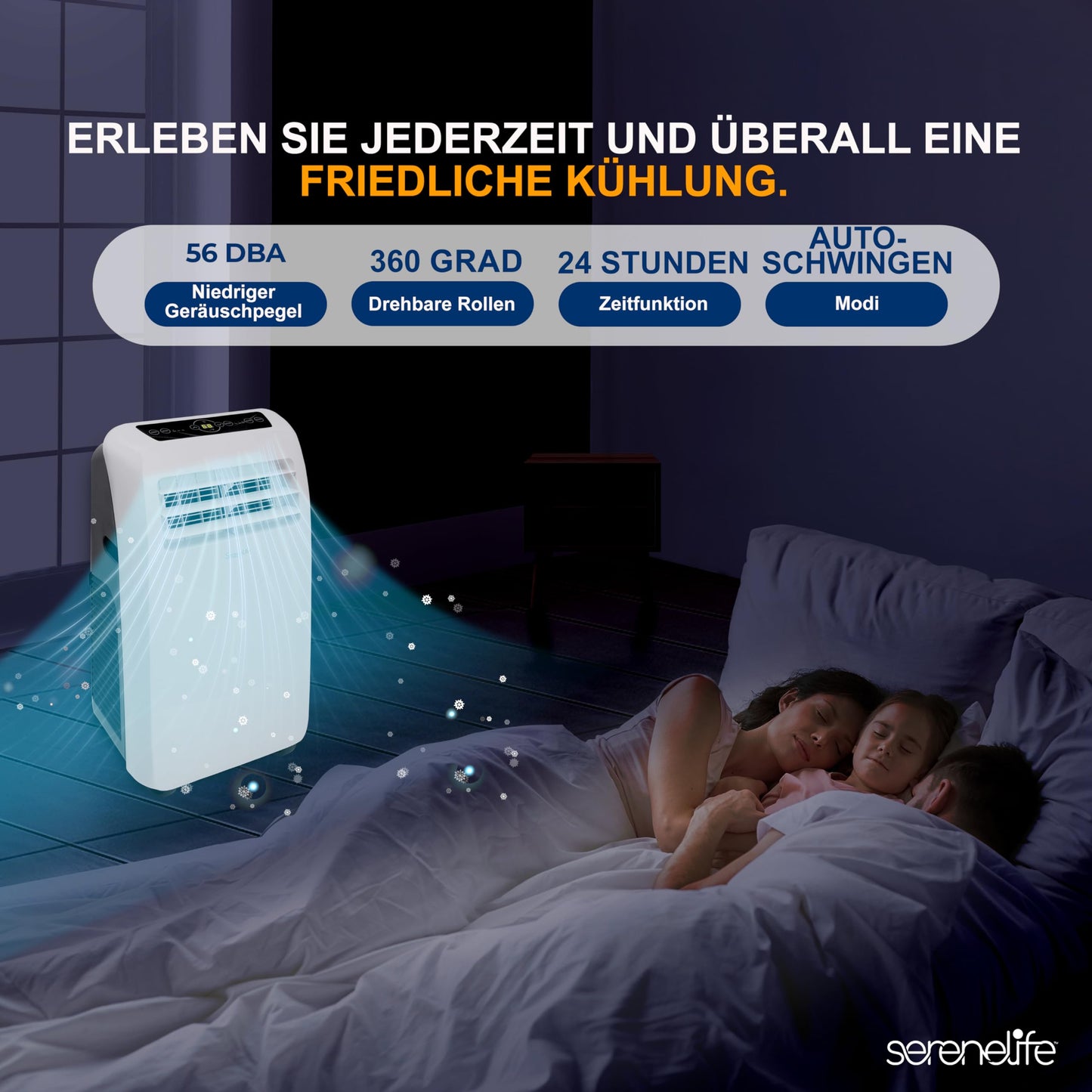 Aire Acondicionado Móvil SereneLife 4 en 1 – 9000 BTU, Con Calefacción y Deshumidificador