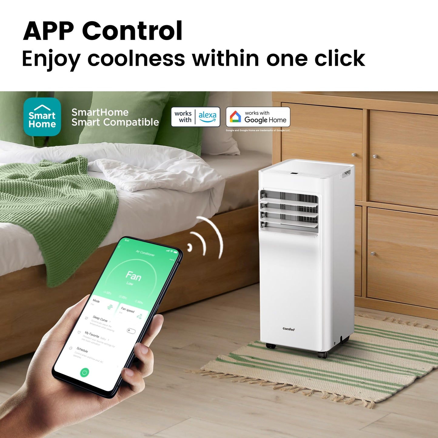 Aire Acondicionado Portátil Comfee Breezy Cool Pro 2.6 – 9000 BTU, 3 en 1, Control por App, Blanco
