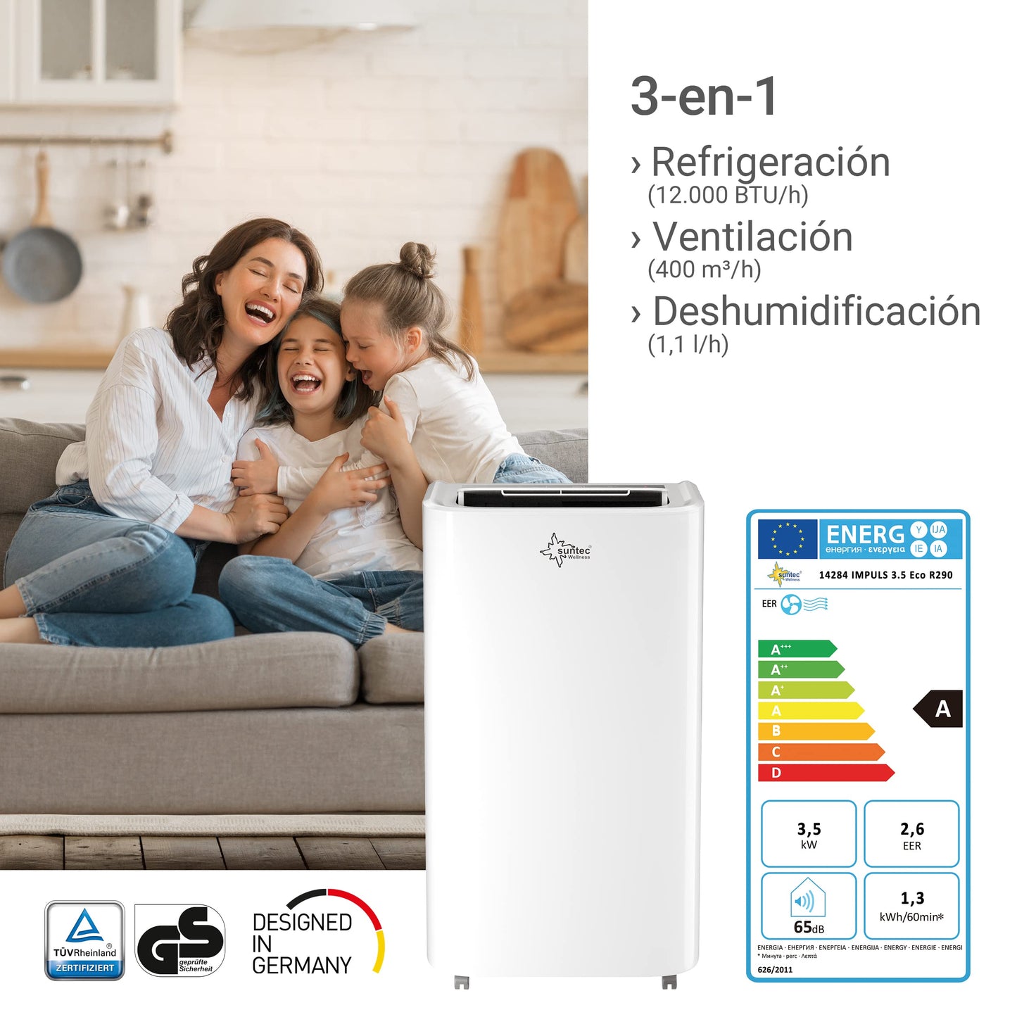 SUNTEC Coolfixx 12000 BTU Aire Acondicionado Móvil Silencioso con App para Habitaciones hasta 60 m²