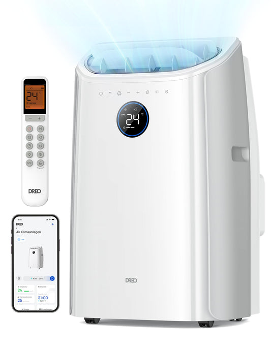 DREO Aire Acondicionado Portátil 10000 BTU - Control por App/Voz, Silencioso, Sin Drenaje, Temporizador 24h, Deshumidificador