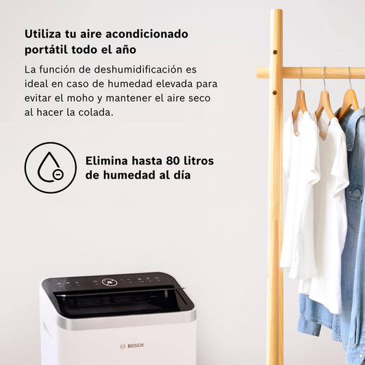 Bosch Cool 5000 Aire Acondicionado Portátil 3 en 1 3,5kW para Habitaciones hasta 35m², Modo Silencioso y Modo Sleep